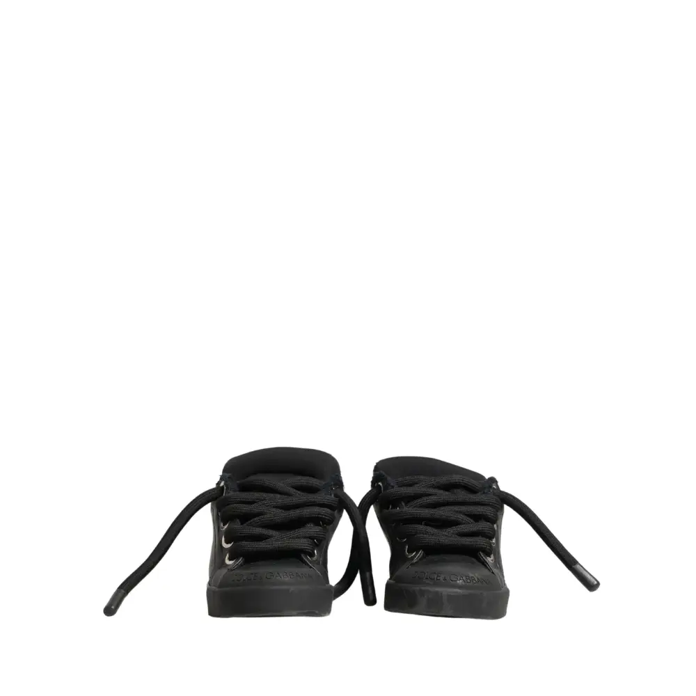 Dolce & Gabbana Black Calf Leather Nappa Lace-Up Sneakers Shoes - Sneakers