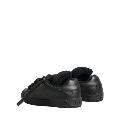 Dolce & Gabbana Black Calf Leather Nappa Lace-Up Sneakers Shoes - Sneakers