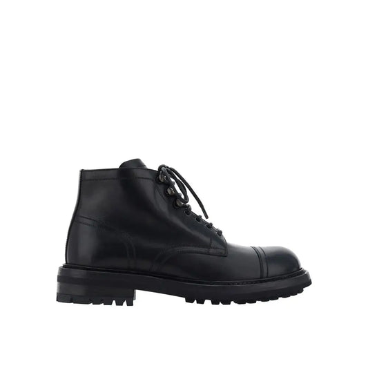 Dolce & Gabbana Black Calfskin Lace-Up Boots - Ankelstøvler