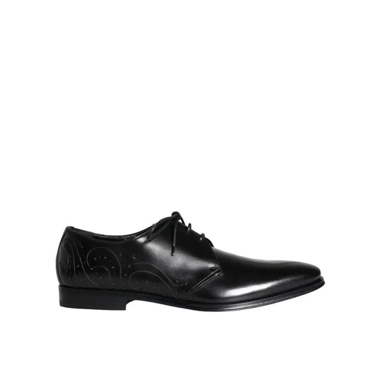Dolce & Gabbana Black Calfskin Leather Derby Men Dress Shoes