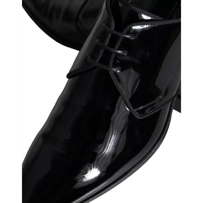 Dolce & Gabbana sorte lædersko med blank patina, outlet mærkevarer 100% originale