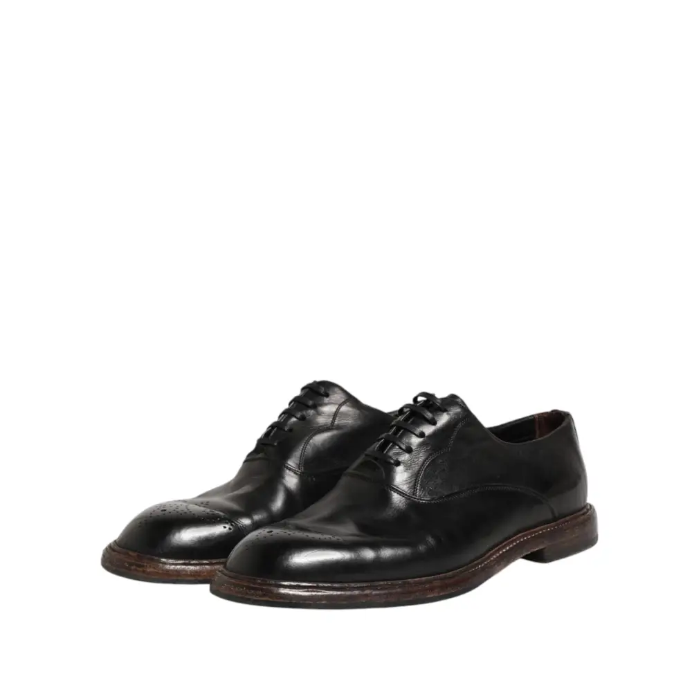 Dolce & Gabbana Black Calfskin Leather Oxford Dress Shoes
