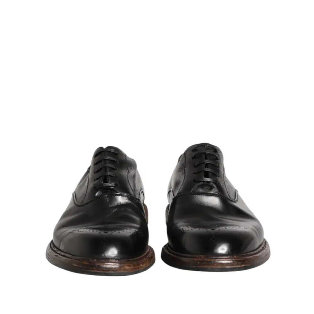 Dolce & Gabbana Black Calfskin Leather Oxford Dress Shoes