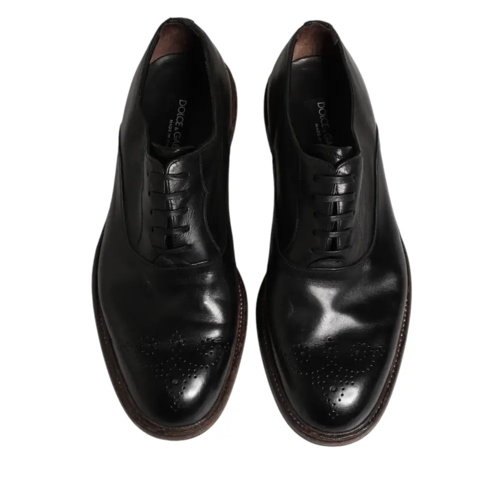 Dolce & Gabbana Black Calfskin Leather Oxford Dress Shoes