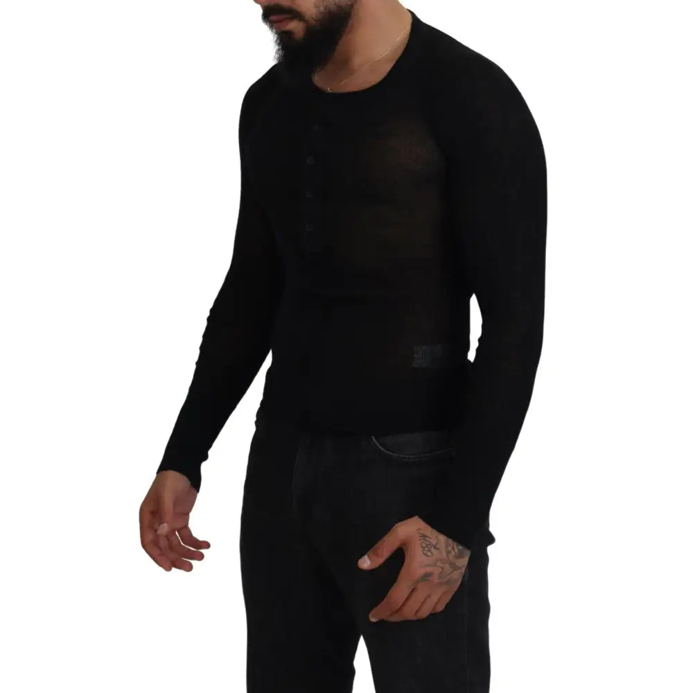 Dolce & Gabbana Black Cashmere Button Pullover Sweater