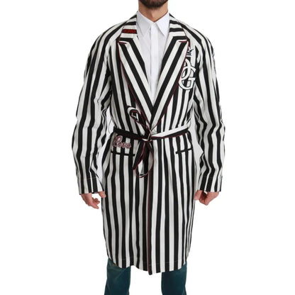 Dolce & Gabbana Black Coat Nightgown White Cotton Robe