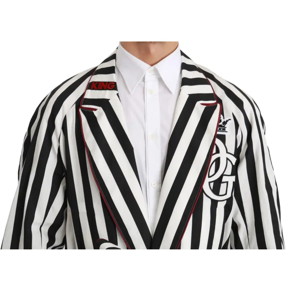 Dolce & Gabbana Black Coat Nightgown White Cotton Robe