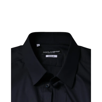 Dolce & Gabbana Black Cotton Blend Formal GOLD Dress Shirt - Skjorte