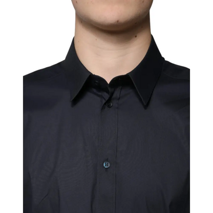 Dolce & Gabbana Black Cotton Blend Formal GOLD Dress Shirt - Skjorte