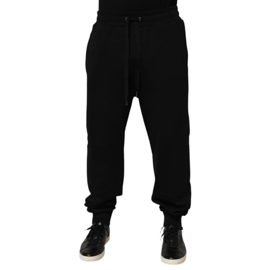 Dolce & Gabbana Black Cotton Drawstring Logo Sweatpants Pants