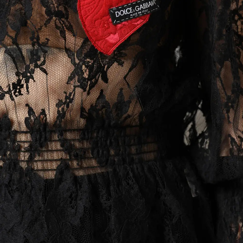 Dolce & Gabbana Black Cotton Floral Lace Women Blouse Top