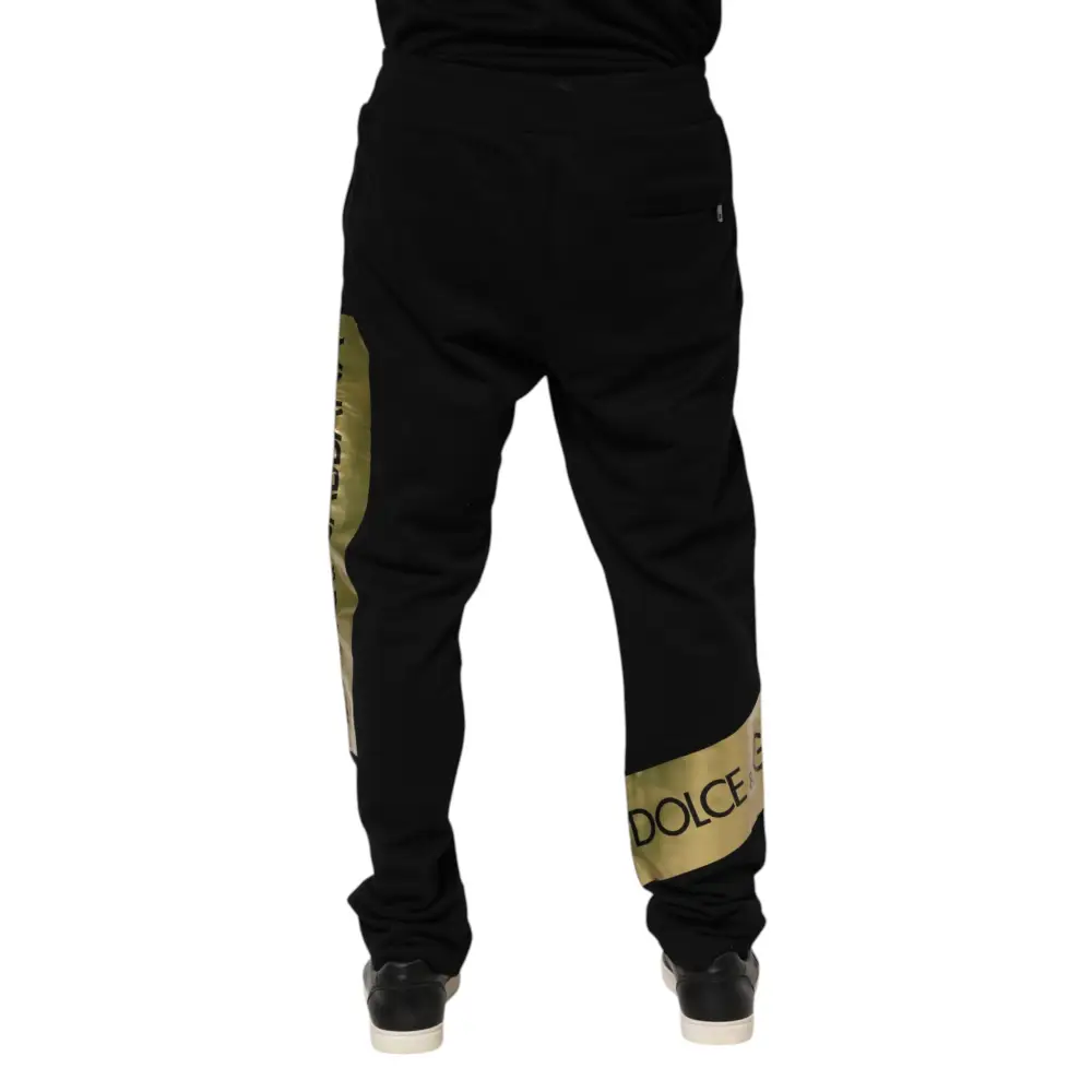 Dolce & Gabbana Black Cotton Logo Tape Men Jogger Pants - Bukser