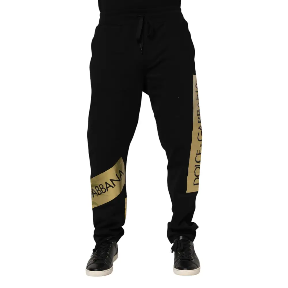 Dolce & Gabbana Black Cotton Logo Tape Men Jogger Pants - Bukser