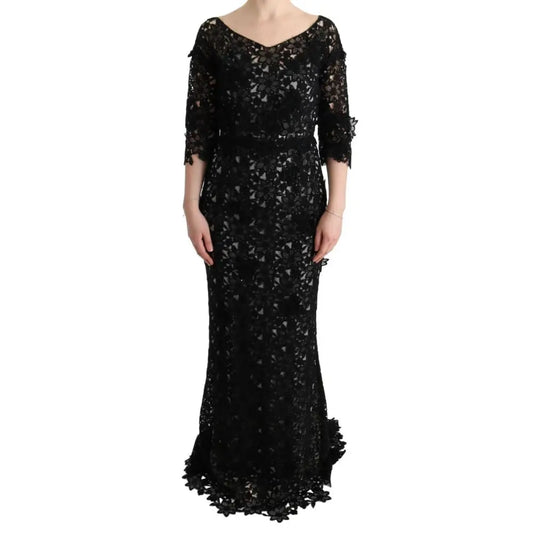 Dolce & Gabbana Black Cotton Silk Floral Long Dress