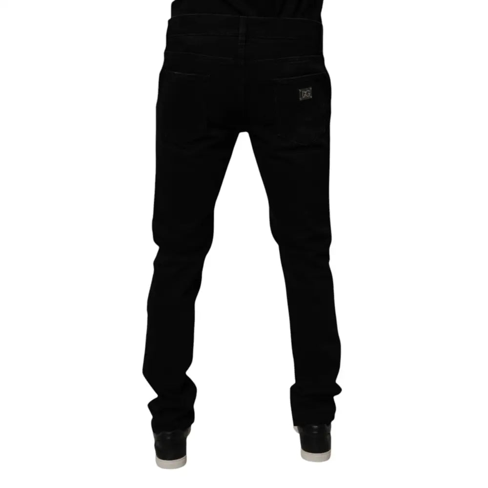 Dolce & Gabbana Black Cotton Tattered Skinny Men Denim Jeans