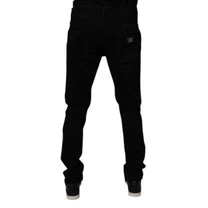 Dolce & Gabbana Black Cotton Tattered Skinny Men Denim Jeans