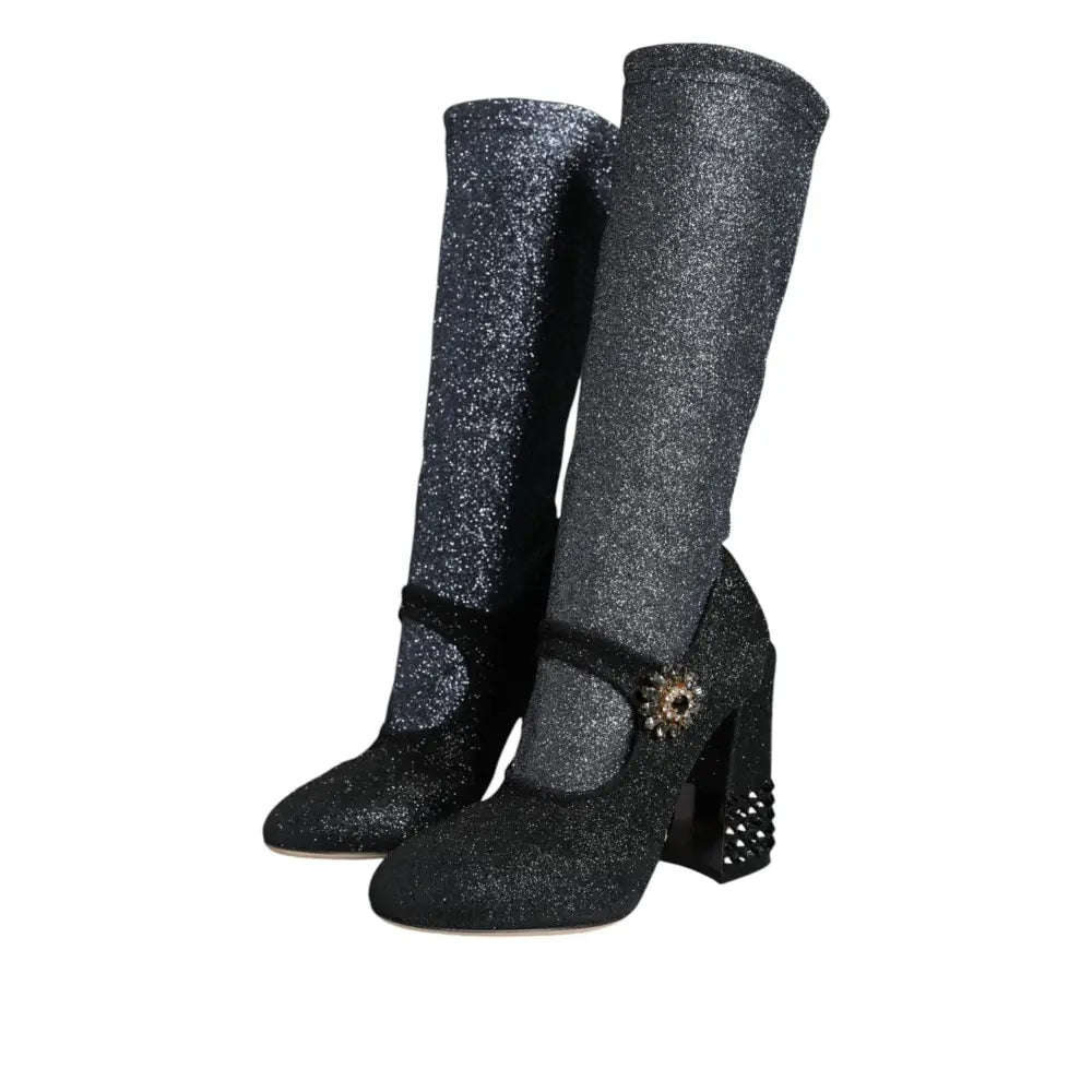 Dolce & Gabbana Black Crystal Mary Janes Booties Shoes