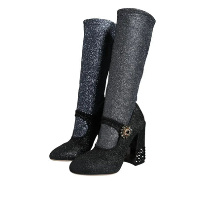 Dolce & Gabbana Black Crystal Mary Janes Booties Shoes