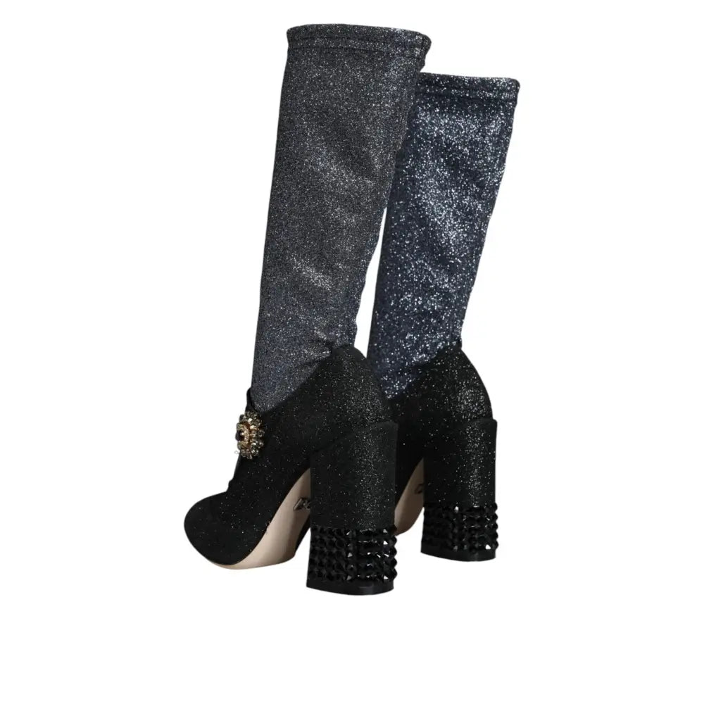 Dolce & Gabbana Black Crystal Mary Janes Booties Shoes