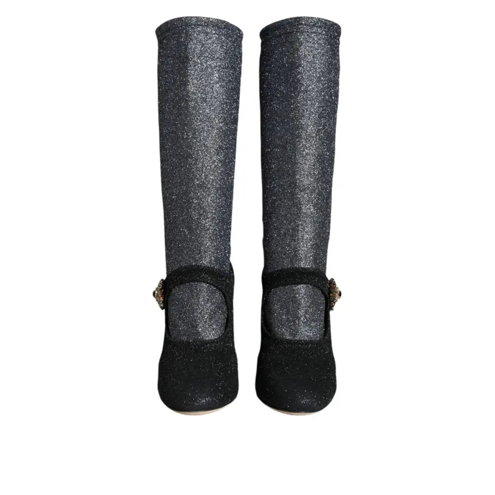 Dolce & Gabbana Black Crystal Mary Janes Booties Shoes