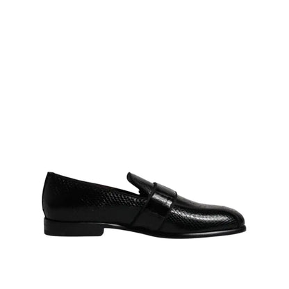 Dolce & Gabbana Black Exotic Leather DG Logo Loafers Formal Dress Shoes