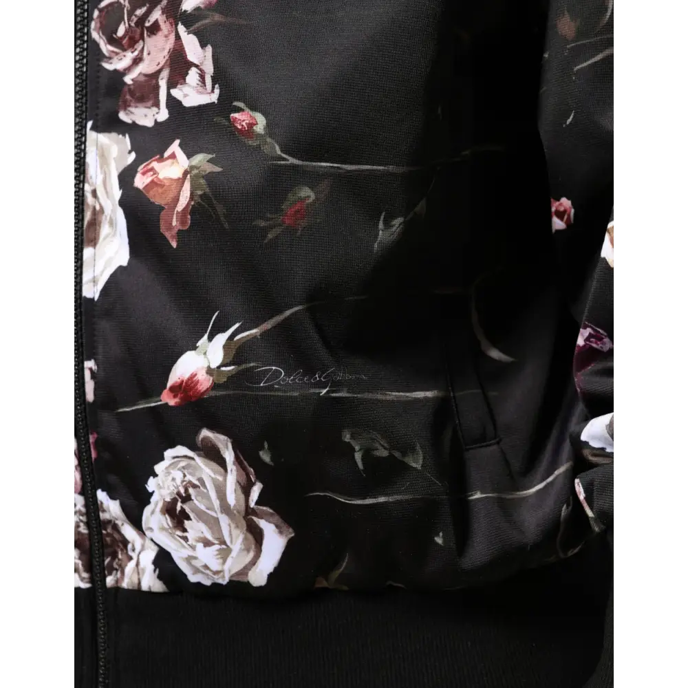 Dolce & Gabbana Black Floral Polyester Full Zip Bomber Jacket - Jakke