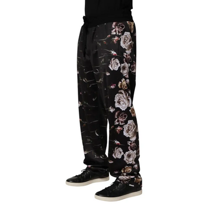 Dolce & Gabbana Black Floral Straight-Leg Chino Trouser Pants - Bukser