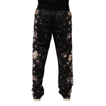 Dolce & Gabbana Black Floral Straight-Leg Chino Trouser Pants - Bukser