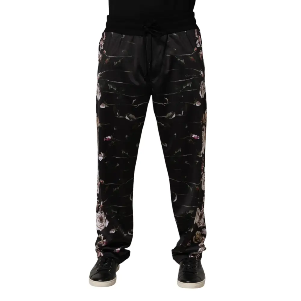 Dolce & Gabbana Black Floral Straight-Leg Chino Trouser Pants - Bukser