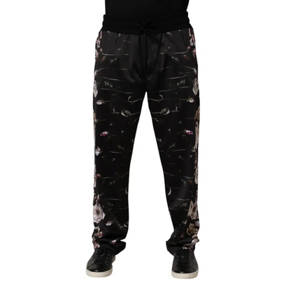 Dolce & Gabbana Black Floral Straight-Leg Chino Trouser Pants - Bukser