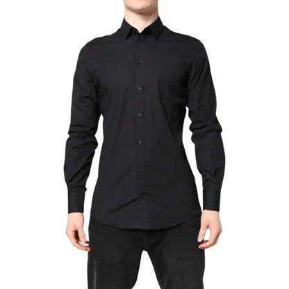 Dolce & Gabbana Black GOLD Cotton Dress Formal Shirt