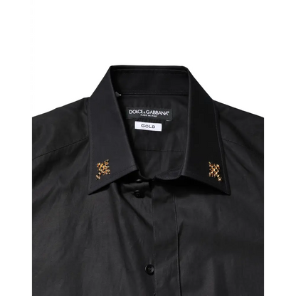 Dolce & Gabbana Black GOLD Cross Embellished Men Dress Shirt