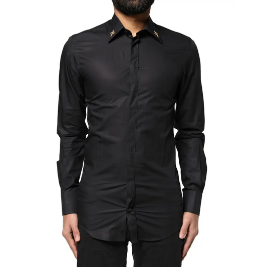 Dolce & Gabbana Black GOLD Cross Embellished Men Dress Shirt