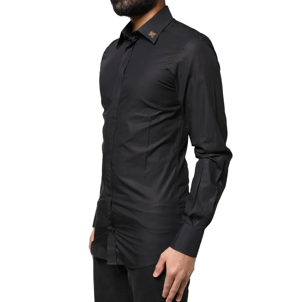 Dolce & Gabbana Black GOLD Cross Embellished Men Dress Shirt