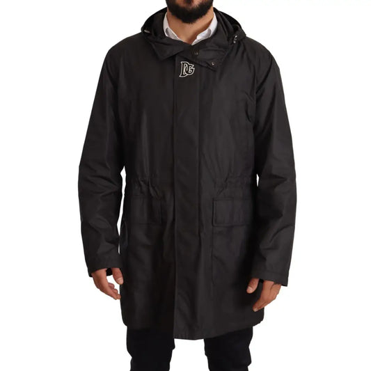 Dolce & Gabbana Black Hooded Mens Trench Coat Jacket