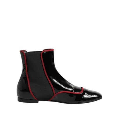 Dolce & Gabbana Gabbana black jackie buttoned chelsea boots i sort patentlæder med røde elastikpaneler og spids tå