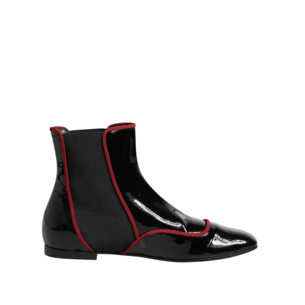Dolce & Gabbana Gabbana Black Jackie buttoned chelsea boots i sort patentlæder med røde elastikpaneler og spids tå
