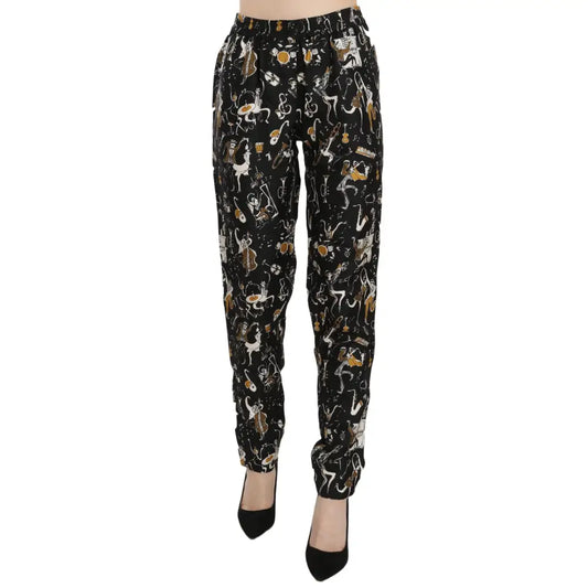 Dolce & Gabbana Black Jazz Club Print High Waist Tapered Pants