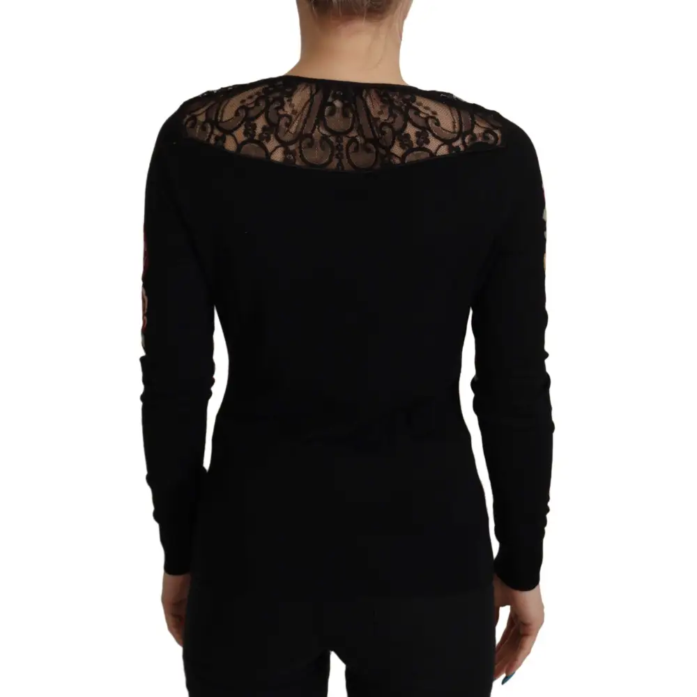 Sort Dolce & Gabbana sort lace angel roses cardigan i sort med blødt sort stof