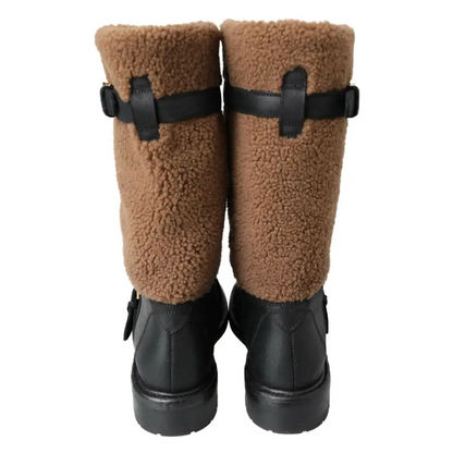 Dolce & Gabbana Black Leather Brown Shearling Boots - Støvler