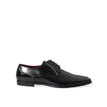 Dolce & Gabbana Black Leather Crystal Dress Formal Shoes