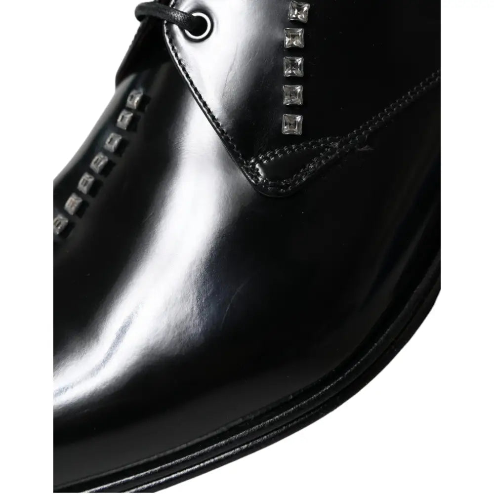 Dolce & Gabbana Black Leather Crystal Dress Formal Shoes