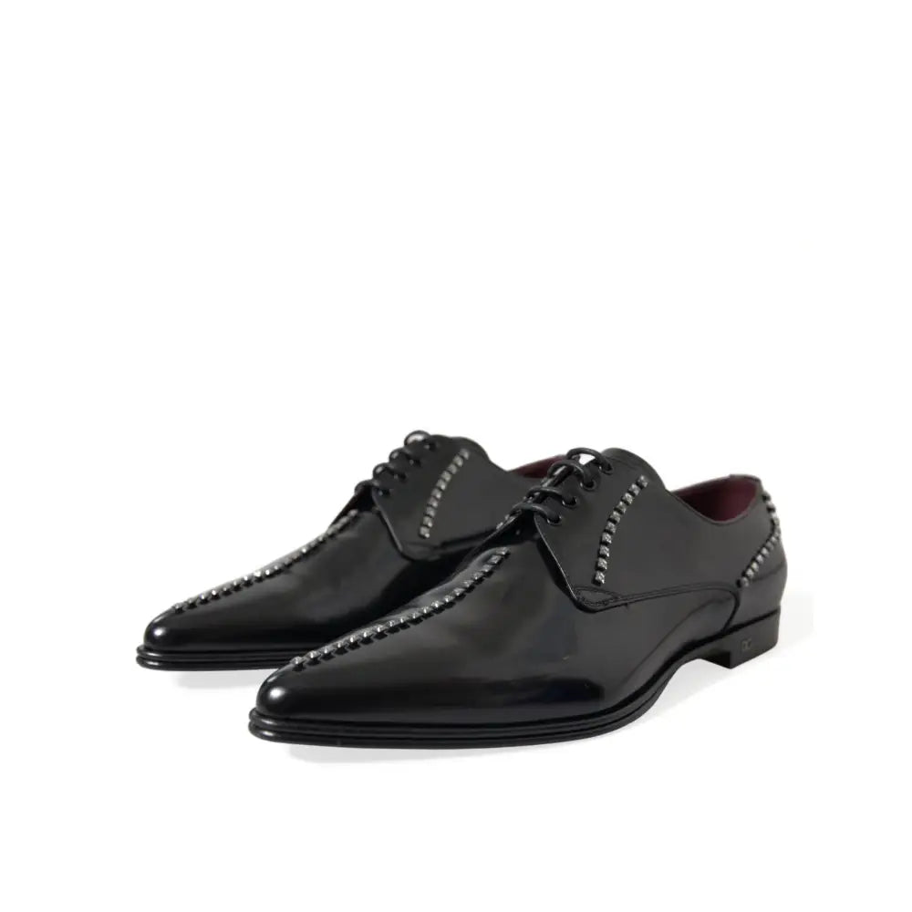 Dolce & Gabbana Black Leather Crystal Dress Formal Shoes