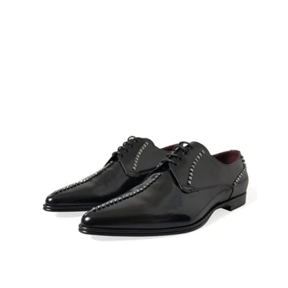 Dolce & Gabbana Black Leather Crystal Dress Formal Shoes