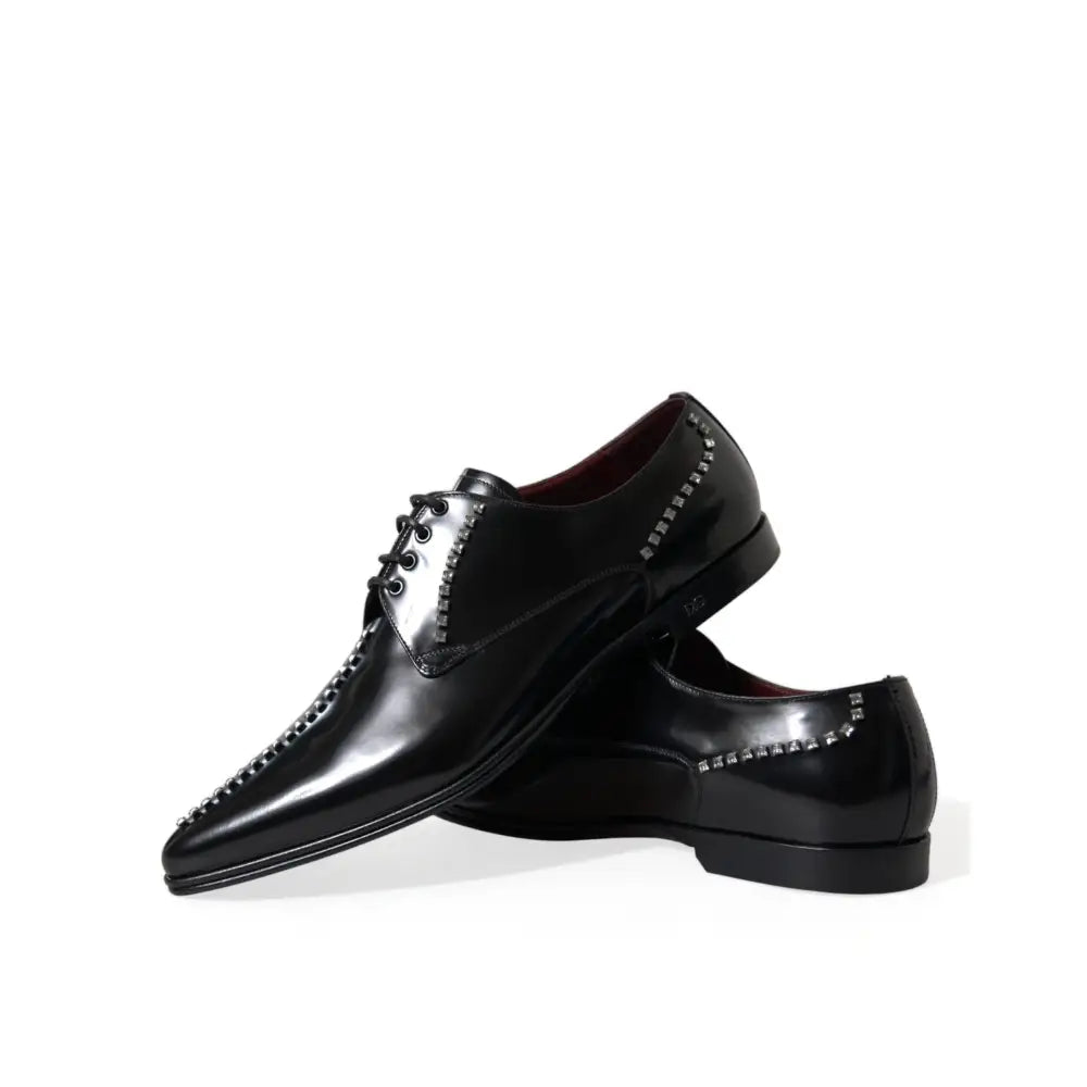 Dolce & Gabbana Black Leather Crystal Dress Formal Shoes