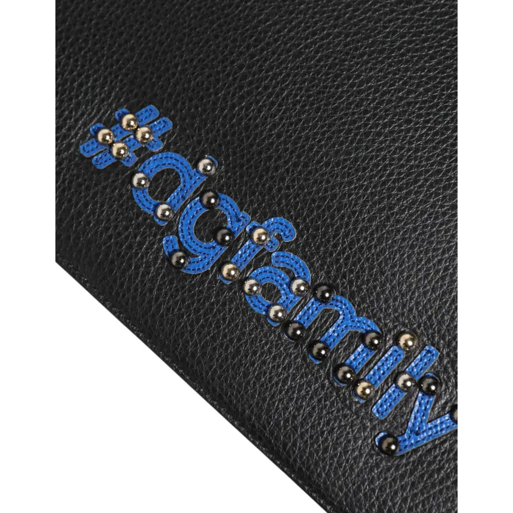 Dolce & Gabbana black leather clutch med blå #aglammy broderi og metalstuds