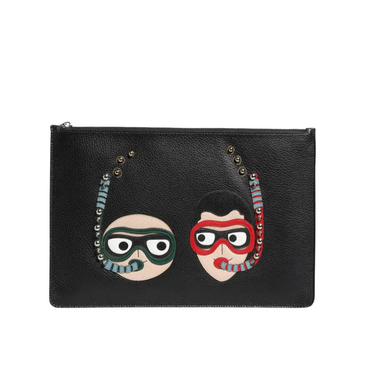 Dolce & Gabbana sort svart læder clutch med dykkeransigter og snorkler