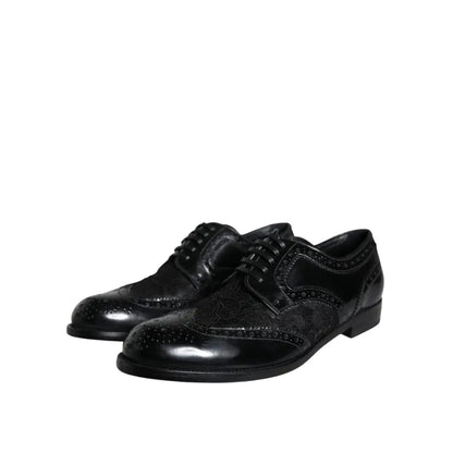 Dolce & Gabbana Black Leather Floral Lace Dress Formal Shoes