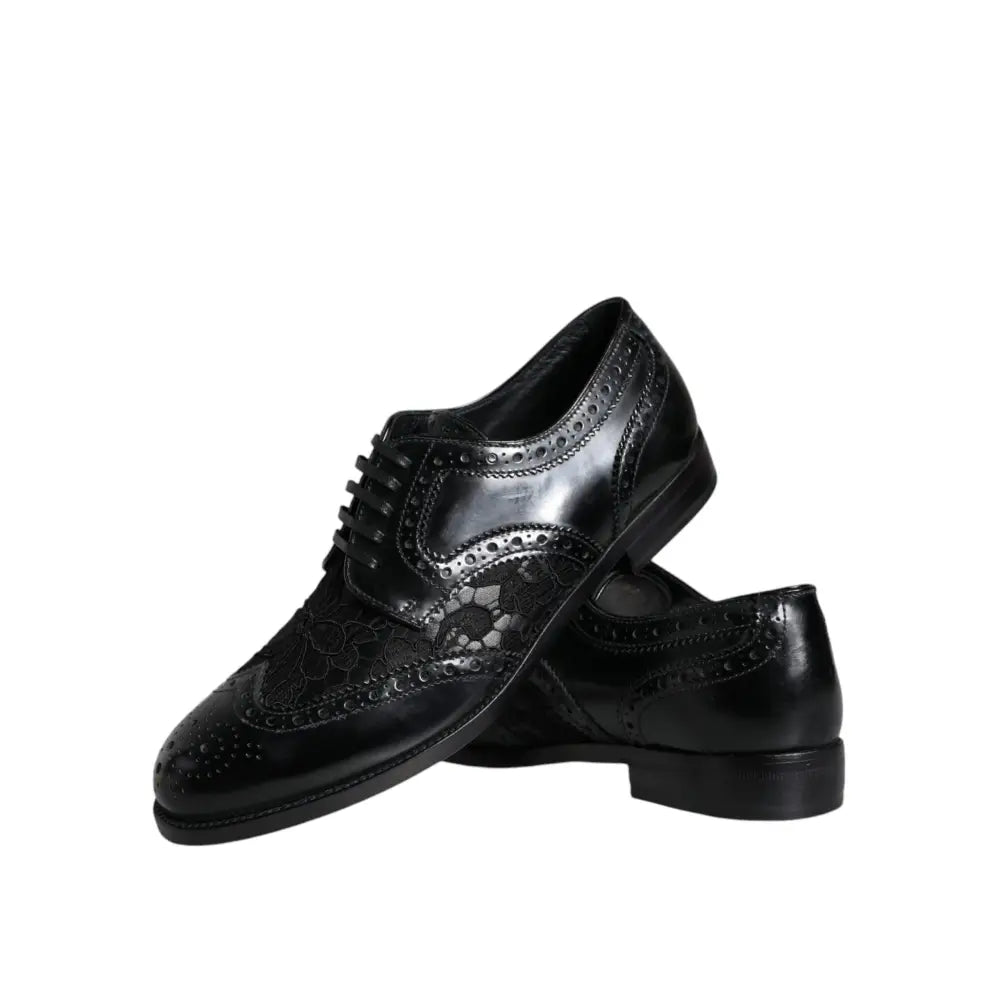 Dolce & Gabbana Black Leather Floral Lace Dress Formal Shoes
