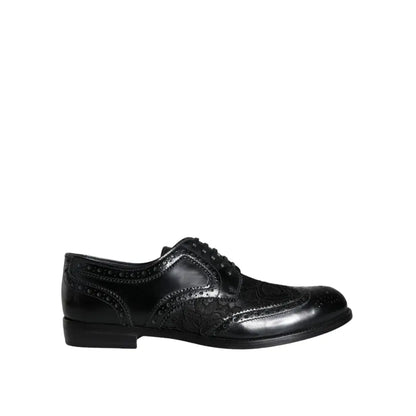 Dolce & Gabbana Black Leather Floral Lace Dress Formal Shoes
